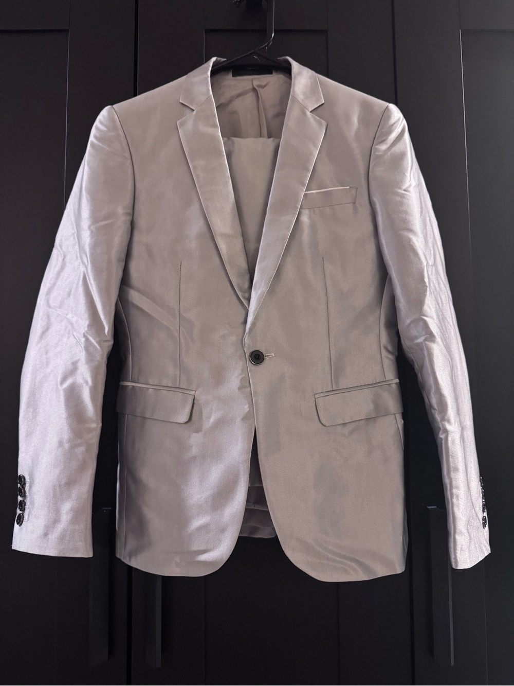 Men Silver Blazer & Pants Set (Size: 34R)